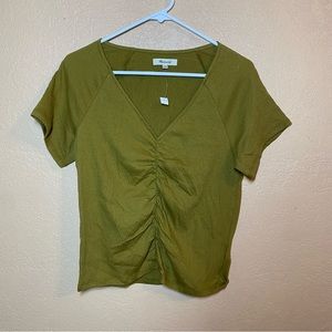 NWT Madewell Knit Lightspun Ruched-Front Crop Top in Spiced Olive size XS